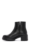 Women's Black Zipper Heeled Leather Boots | Derimod