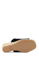 Women's Black Wedge Heeled Suede Leather Espadrille Slippers | Derimod