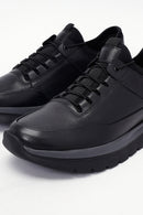Male Black Lace-Up Thick-Soled Leather Sneaker | Derimod