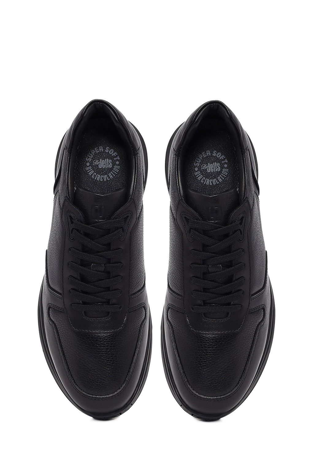 Erkek Siyah Bağcıklı Kalın Tabanlı Deri Sneaker