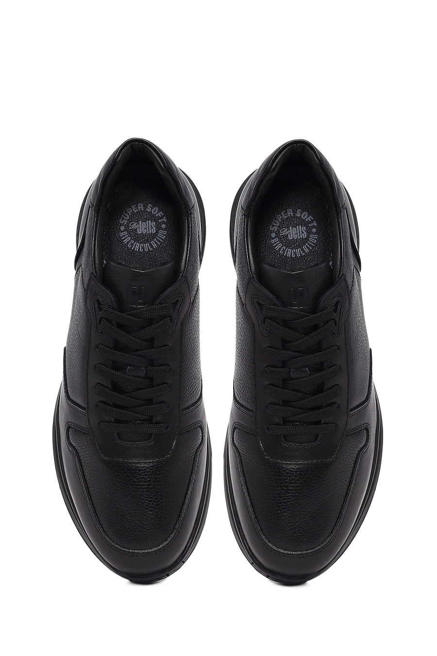 Erkek Siyah Bağcıklı Deri Sneaker