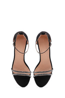 Women's Black Stone Heeled Sandals | Derimod