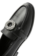 Women's Black Buckled Leather Masculine Loafer | Derimod