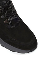 Erkek Siyah Bağcıklı Kalın Tabanlı Nubuk Deri Casual Sneaker | Derimod