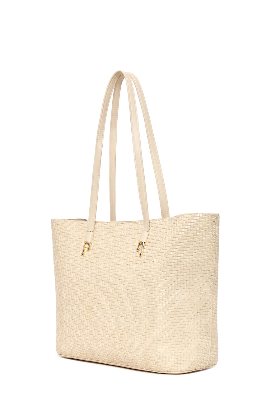 Woman Cream Long-Strap Braided Shoulder Bag