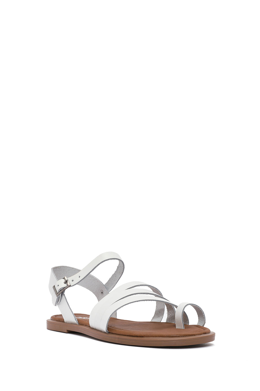 Women's White Ankle Strap Flip-Flop Leather Bodrum Sandals