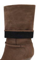 Women's Taupe Suede Thin Heeled Boots | Derimod