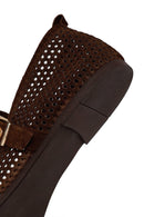 Woman Brown Mesh Suede Leather Ballet Flat | Derimod