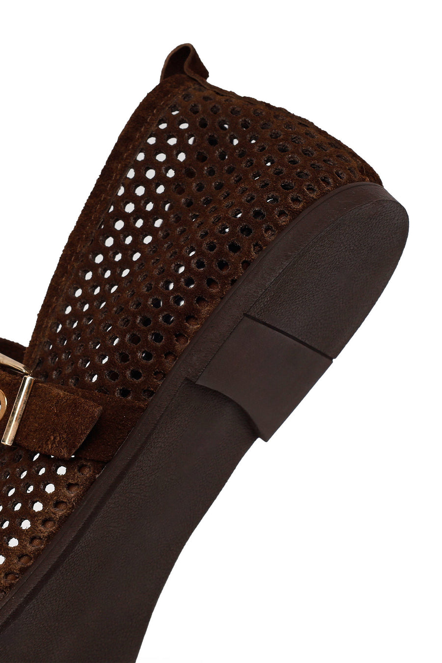 Woman Brown Mesh Suede Leather Ballet Flat