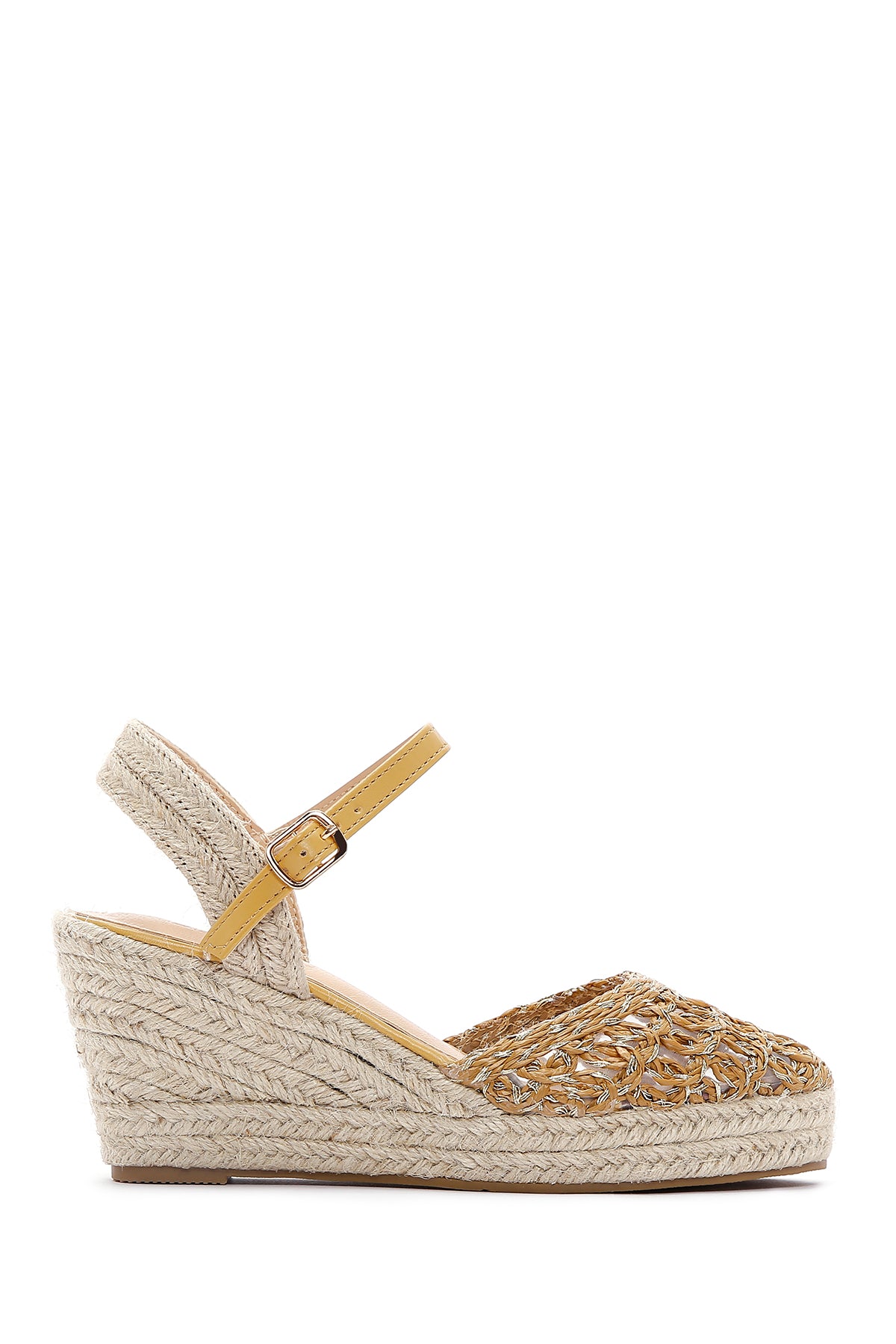 Women's Beige Wedge Heel Espadrille Straw Sandals 23SFE4949M7 | Derimod