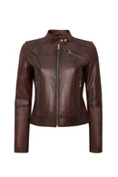 Kylie Women's Brown Mandarin Collar Leather Jacket | Derimod