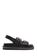Women's Black Buckled Thick Soled Sandals | Derimod