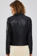 Hera Women's Black Short Leather Jacket | Derimod