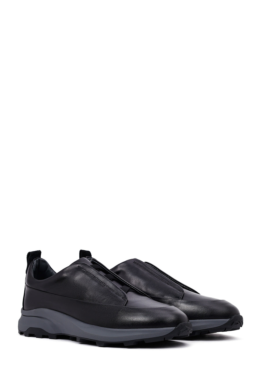 Erkek Siyah Kalın Tabanlı Deri Casual Sneaker