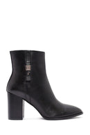 Women's Black Zippered Thick Heeled Leather Boots | Derimod