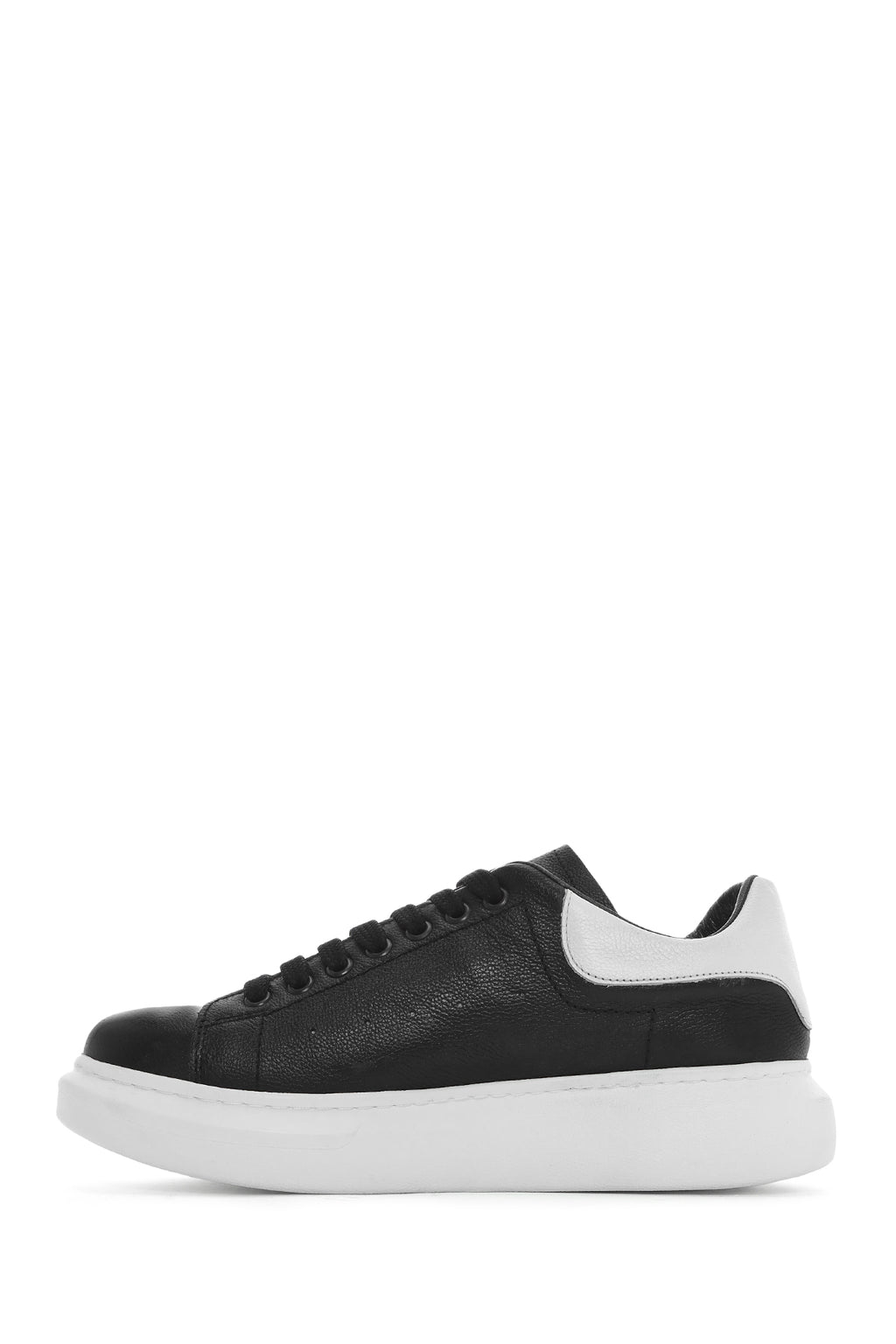 Erkek Siyah Bağcıklı Kalın Tabanlı Deri Sneaker