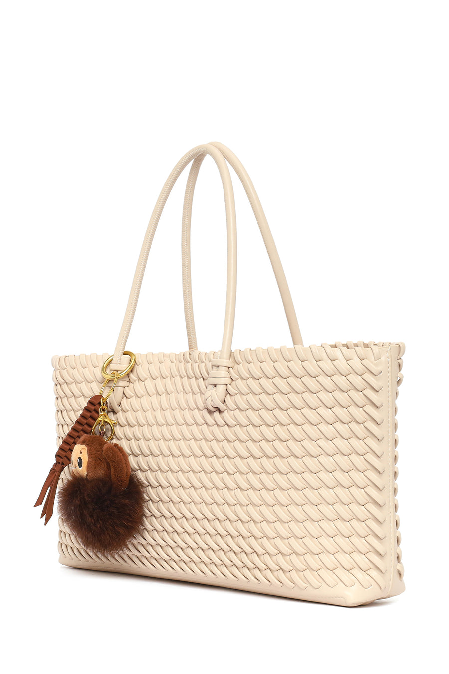 Women's Cream Knitted Charm Shoulder Bag