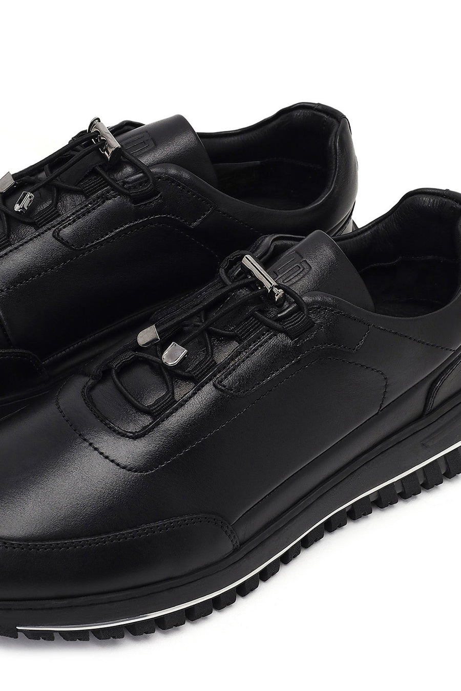 Erkek Siyah Bağcıklı Kalın Tabanlı Deri Casual Sneaker