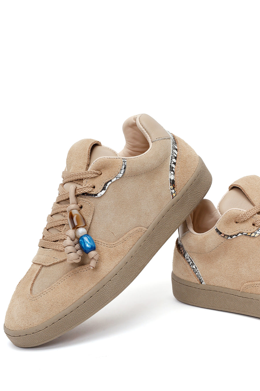 Kadın Bej Bağcıklı Süet Deri Sneaker