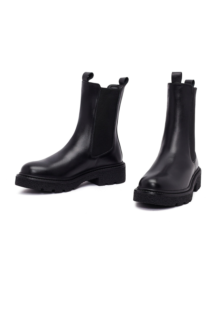 Woman Black Thick-Soled Leather Chelsea Boots