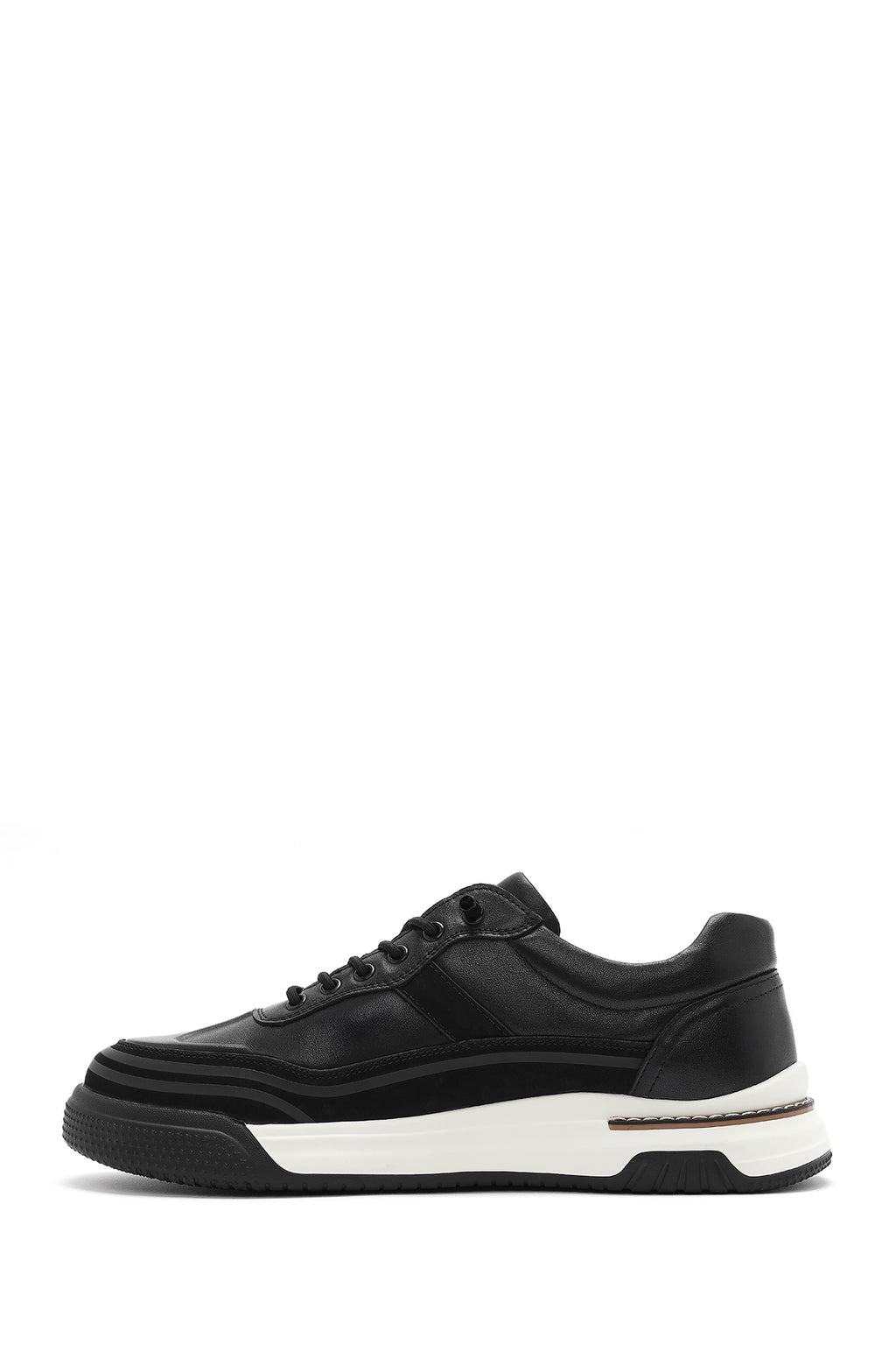 Erkek Siyah Bağcıklı Deri Sneaker