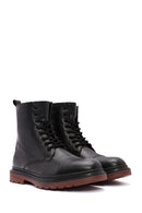 Men's Black Zippered Lace-Up Leather Combat Boots | Derimod