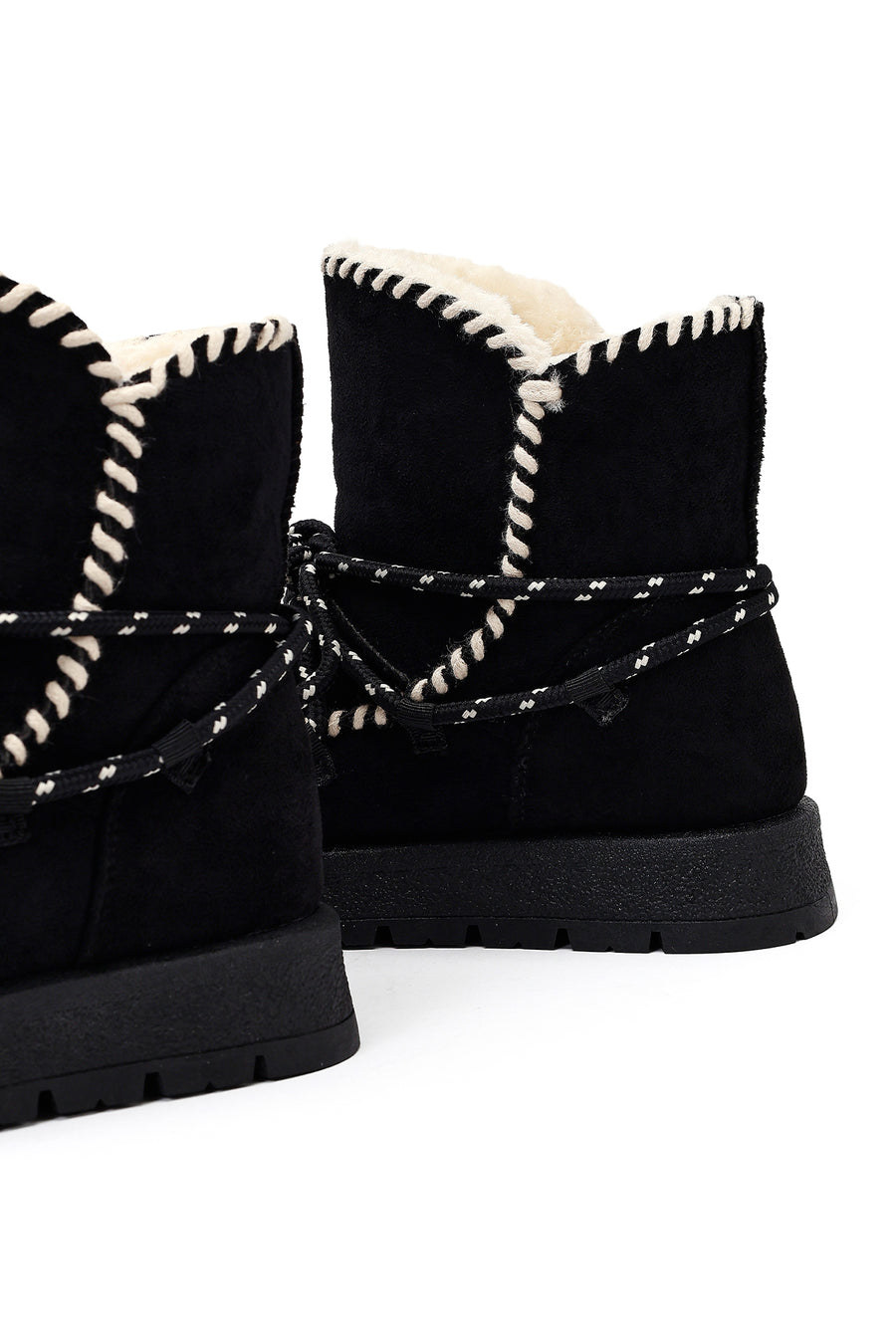 Woman Black Lace-Up Thick-Sole Suede Teddy Boots