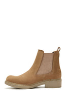 Women's Beige Leather Chelsea Flat Boots | Derimod