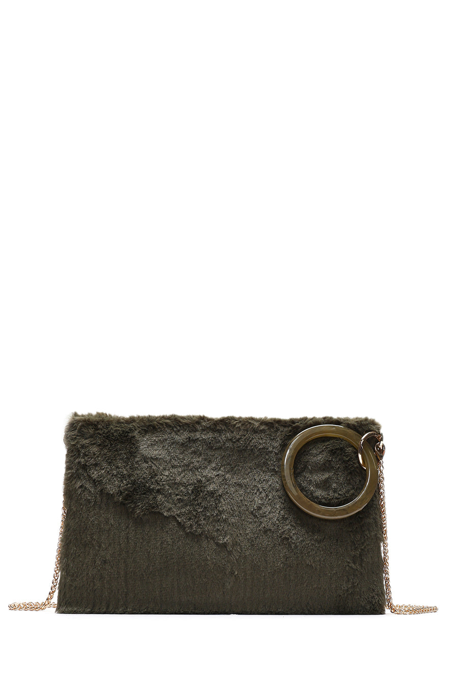 Women's Khaki Chain Strap Plush Clutch Bag 24WBD2205PH | Derimod