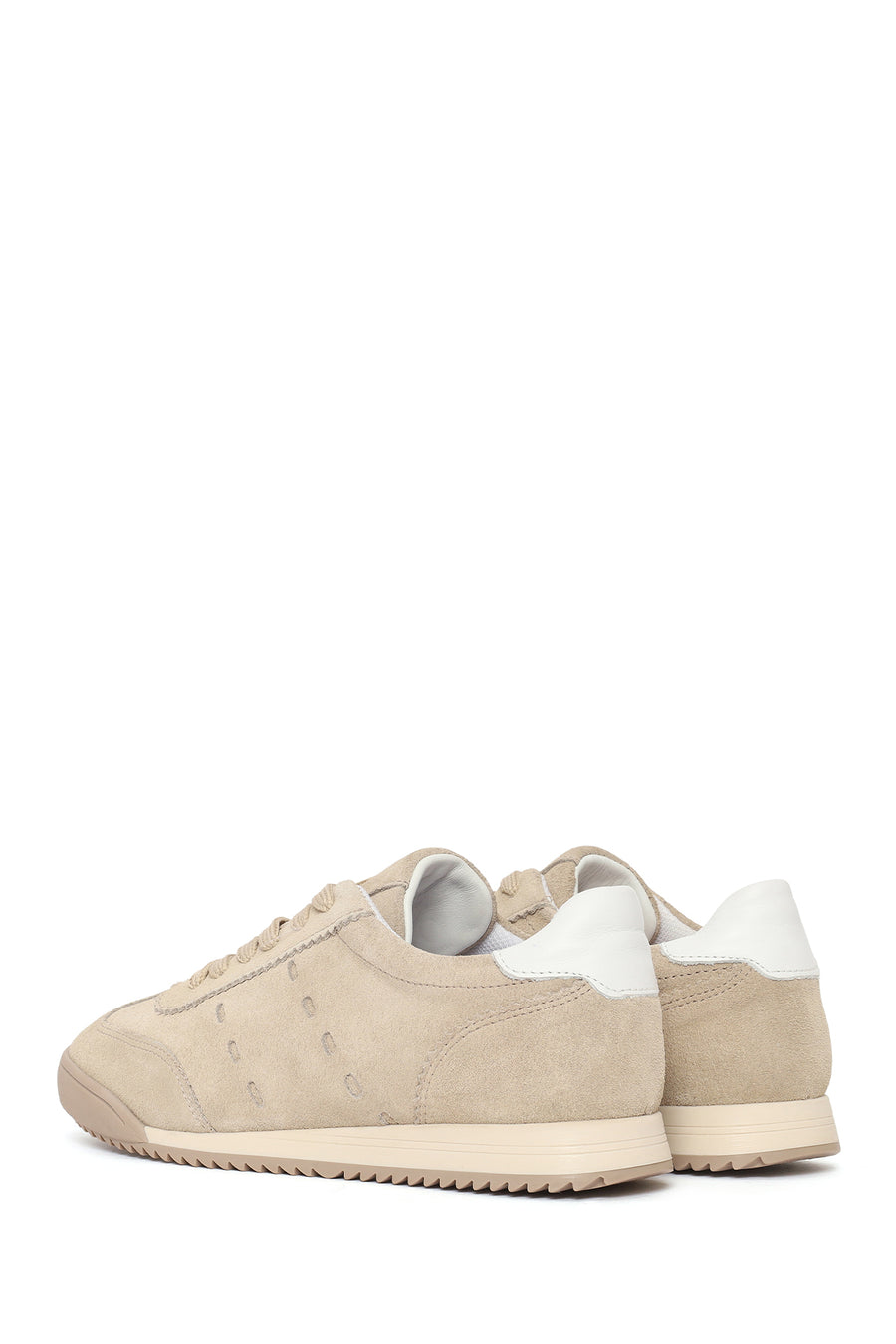 Women's Beige Lace-Up Suede Leather Sneaker