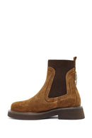 Woman Tan Suede Leather Chelsea Bot | Derimod