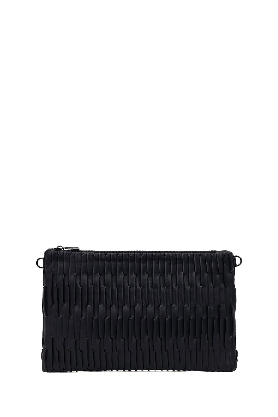 Woman Black Chain-Strap Patterned Clutch Bag