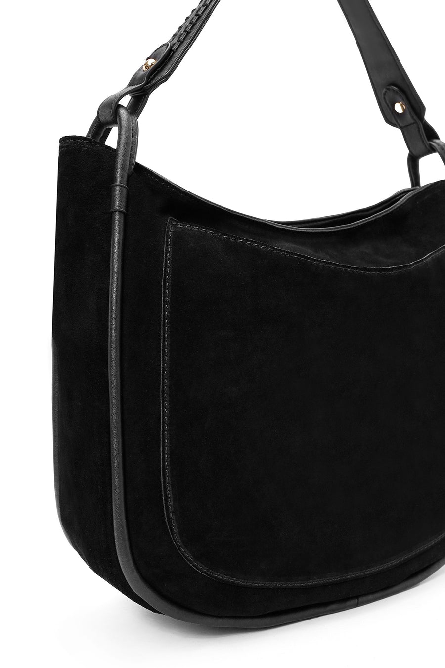 Women's Black Long Strap Suede Shoulder Bag