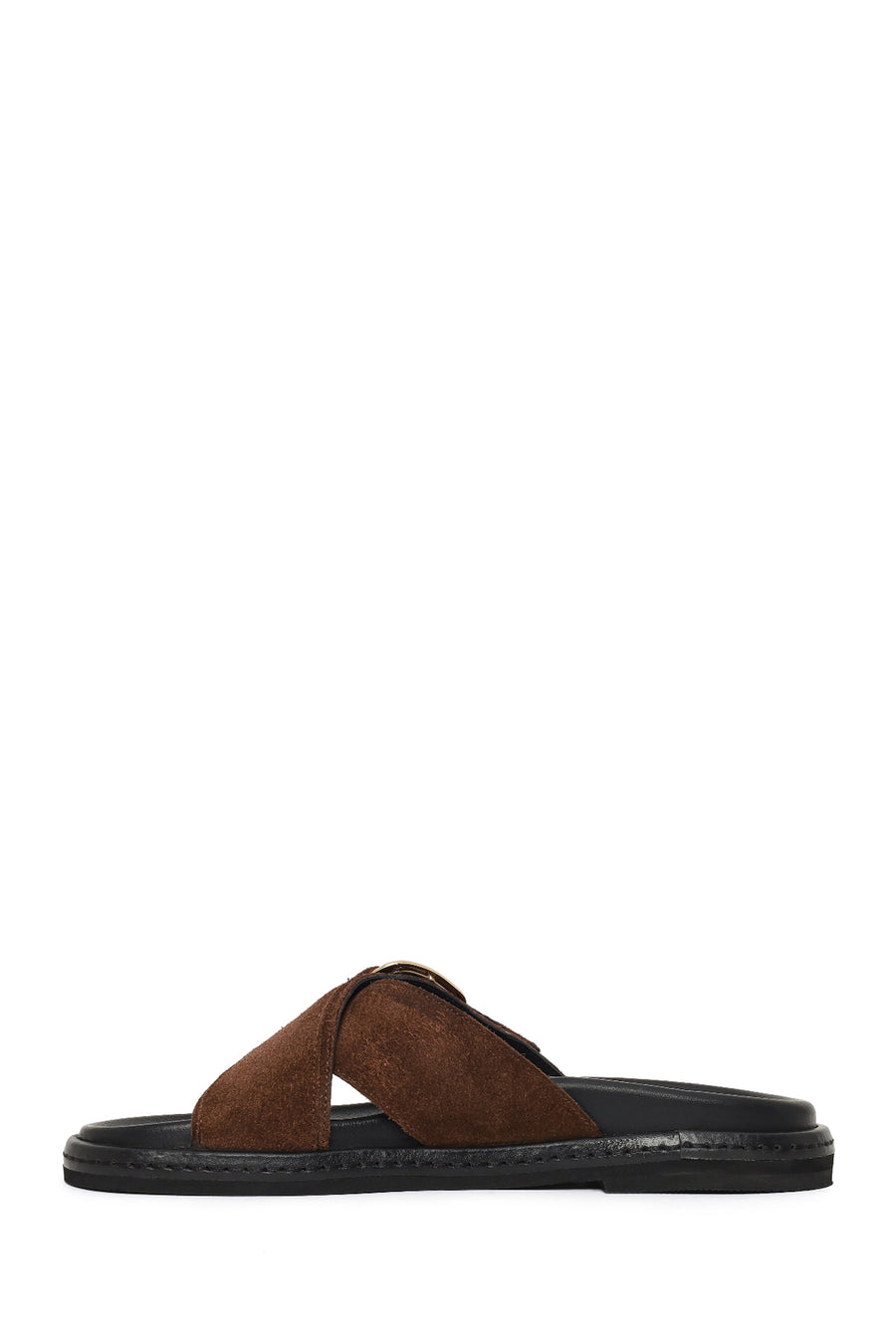 Woman Brown Suede Leather Slippers
