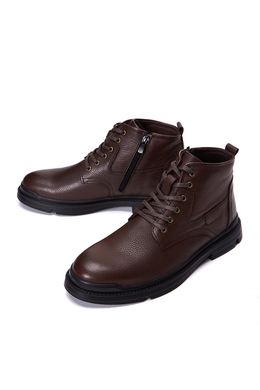 Men's Brown Leather Zippered Casual Boots