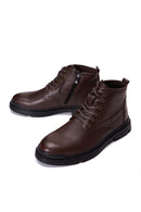 Men's Brown Leather Zippered Casual Boots | Derimod