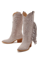 Women's Gray Suede Leather Heeled Cowboy Boots | Derimod