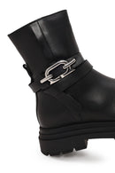 Woman Black Zip Closure Thick-Soled Leather Boots | Derimod