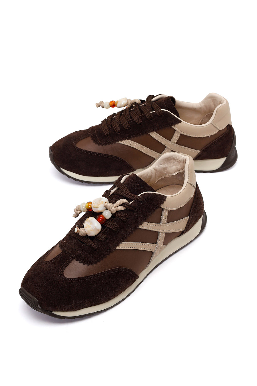 Kadın Kahverengi Bağcıklı Charmlı Deri Sneaker