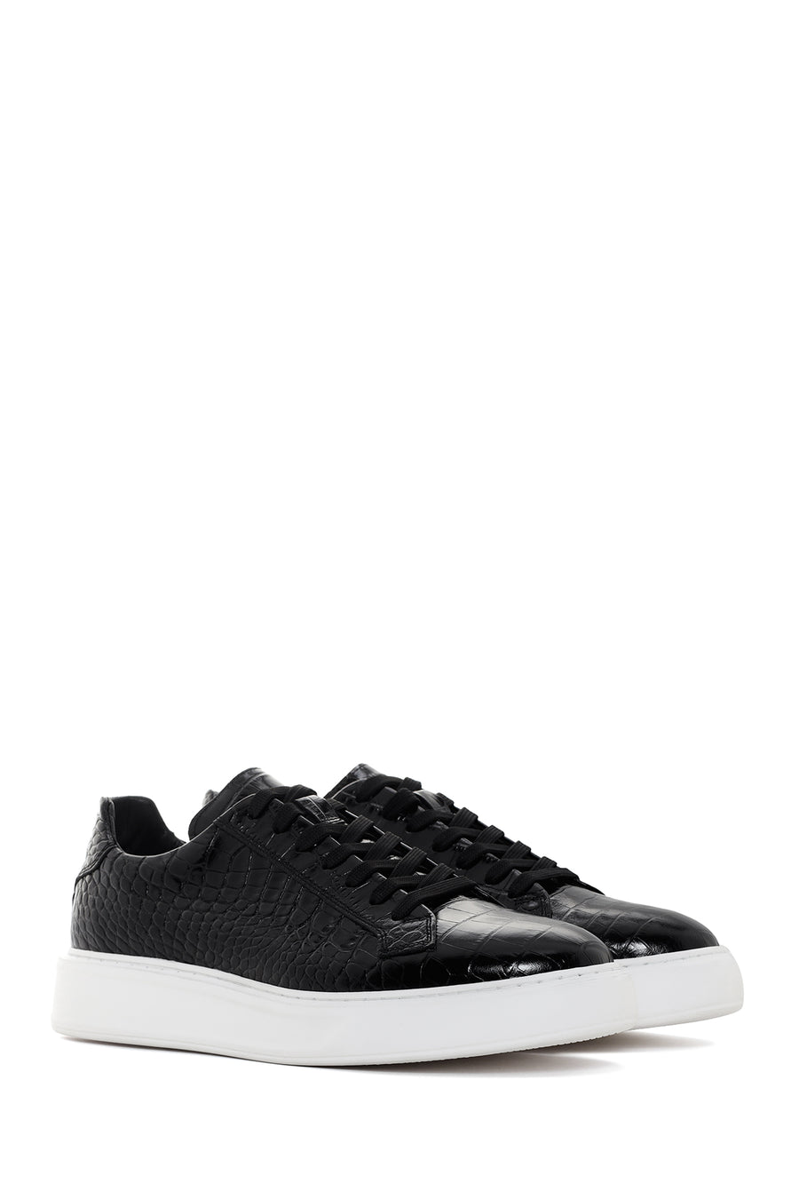 Erkek Siyah Bağcıklı Deri Sneaker