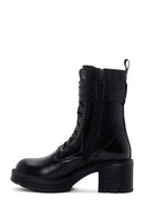 Women's Black Zipper Heeled Leather Boots | Derimod