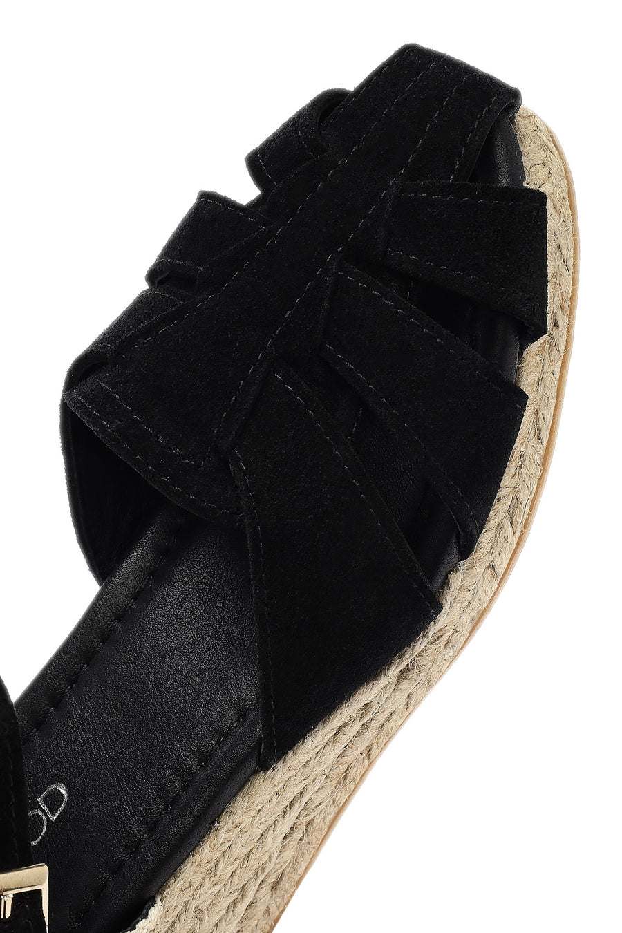 Women's Black Ankle Strap Wedge Heel Suede Leather Espadrille Sandals