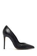 Women's Black Patterned High Thin Heel Leather Stiletto | Derimod