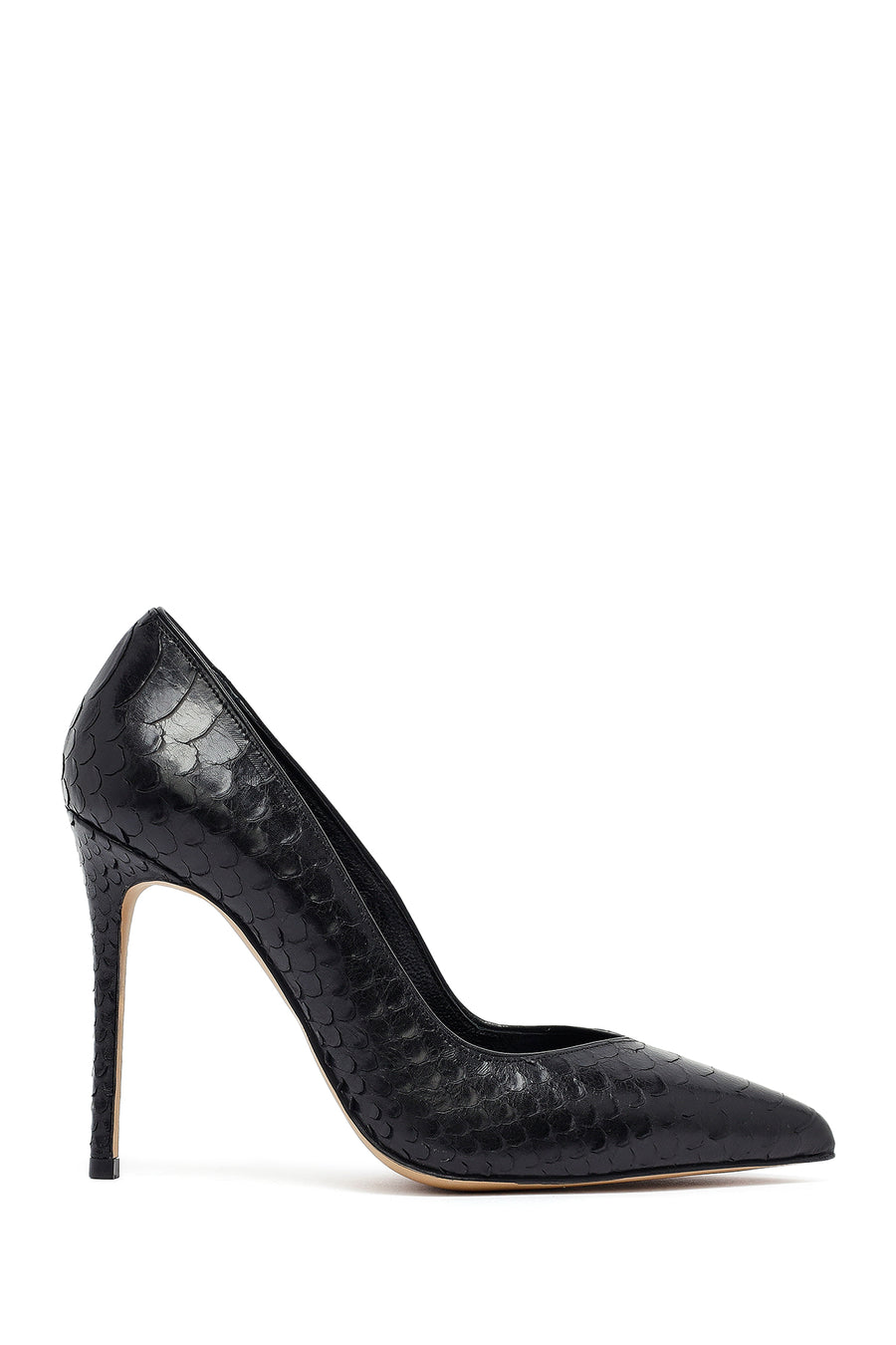 Women's Black Patterned High Thin Heel Leather Stiletto