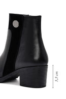 Women's Black Zippered Thick Heeled Leather Boots | Derimod