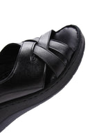 Women's Black Leather Wedge Heel Comfort Sandals | Derimod