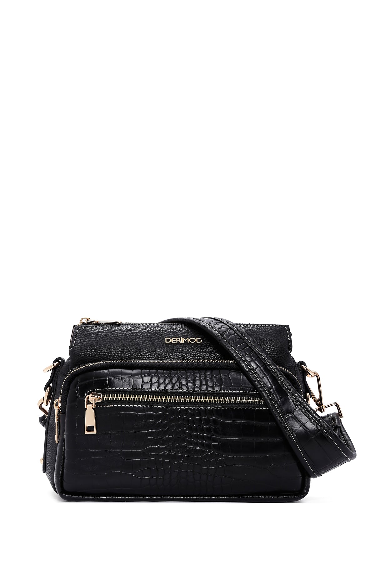 Women's Black Long Strap Crocodile Crossbody Bag 24WBD2108E3 | Derimod