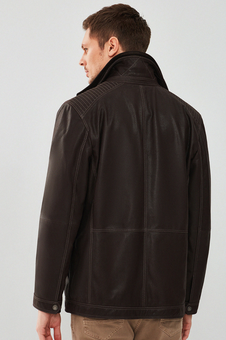 Roberto Men's Brown Double Collar Leather Jacket