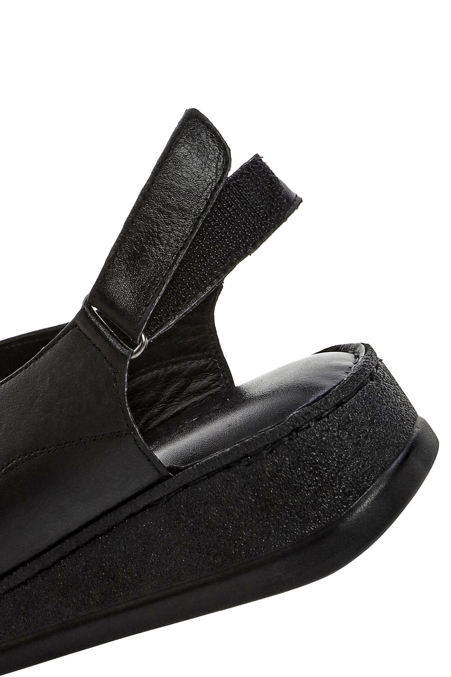 Kadın Siyah Bilekten Bantlı Kalın Tabanlı Deri Comfort Sandalet