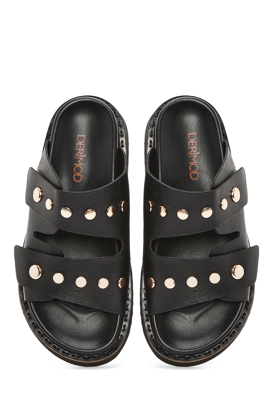 Women's Black Metal Detailed Leather Slippers
